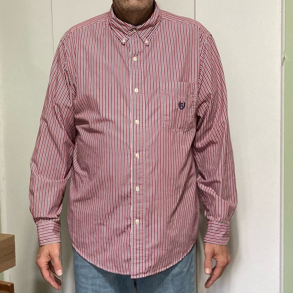 CHAPS Easy Care Men's Shirt Long Sleeve Red Blue Strip Casual Shirt L & XL - Picture 4 of 16